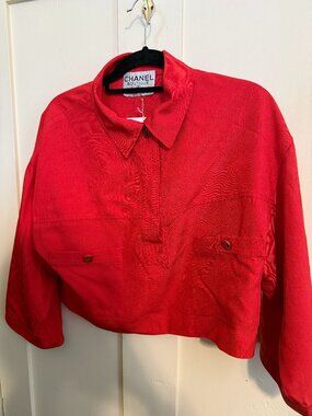 Chanel Boutique Cropped Jacket Red Designer Top Size Small